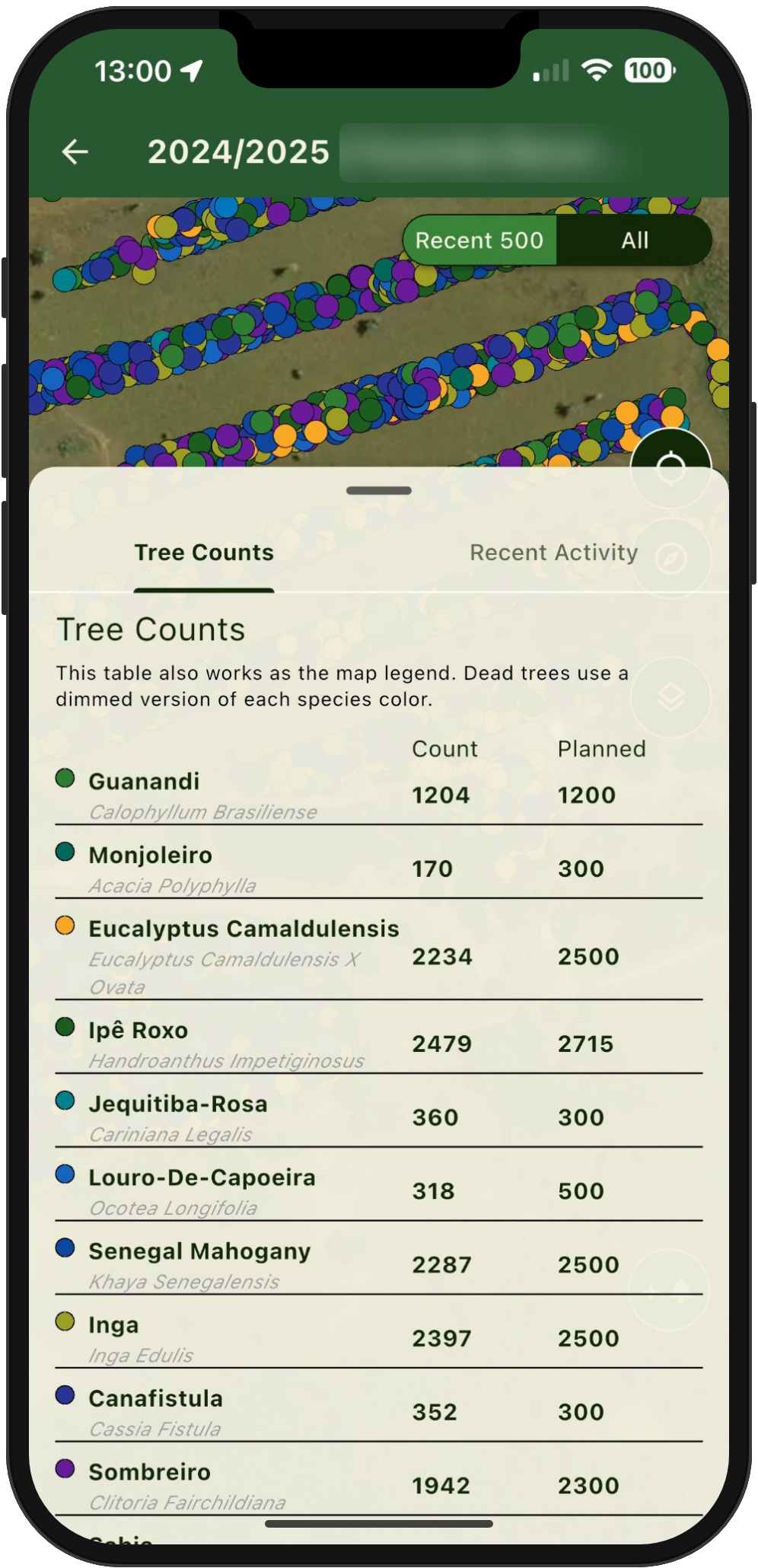 The Working Trees app showing tree monitoring data
